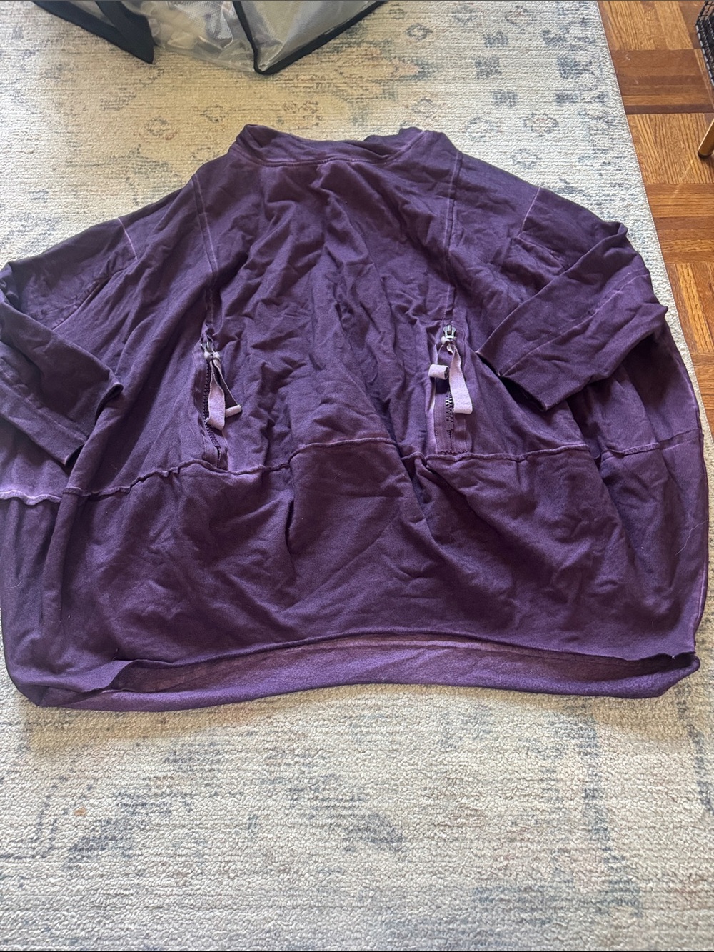 Xilberman exclusive Purple Oversized Pullover Sweatshirt with Zip Pocket Details